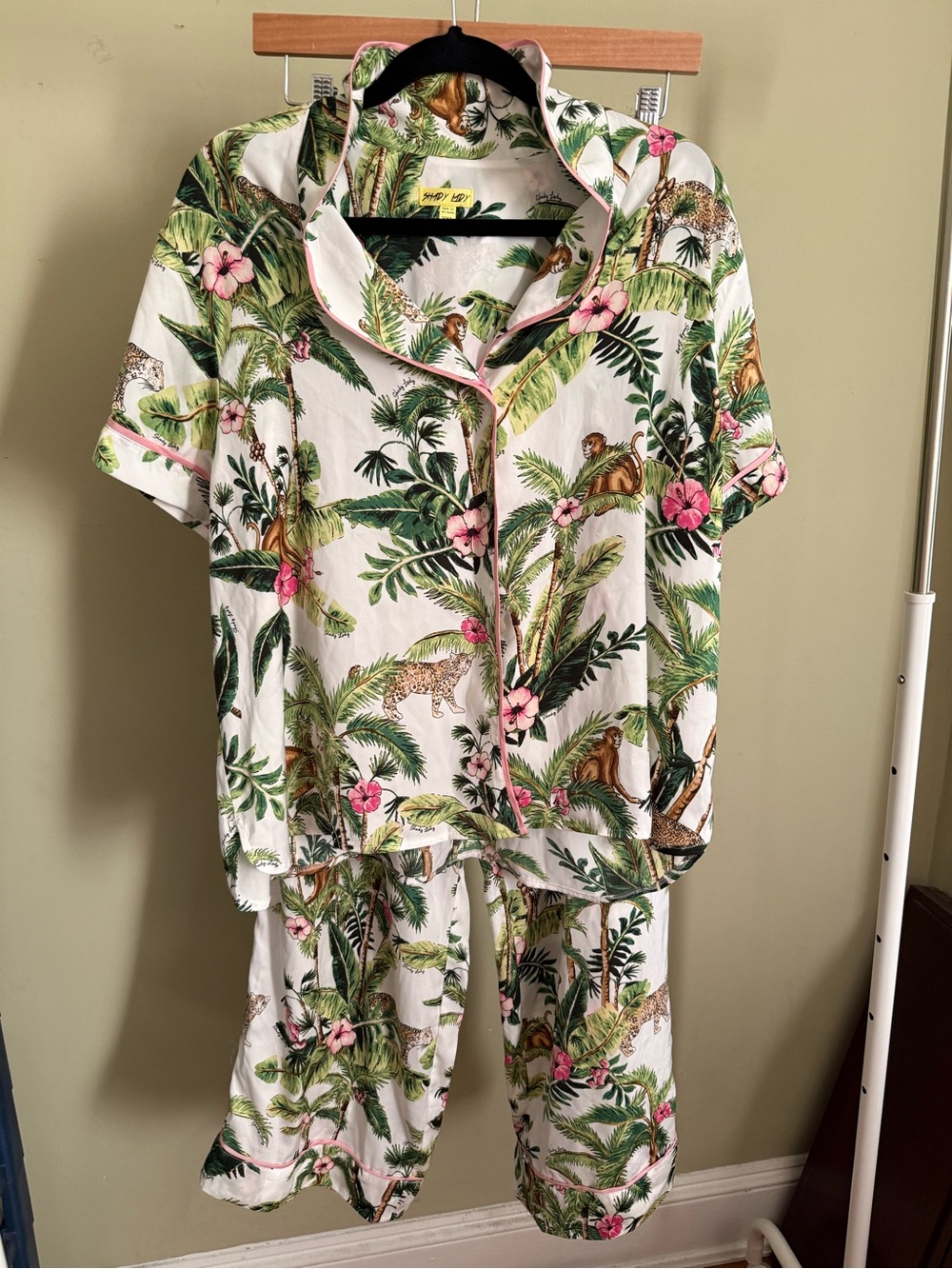Tropical Palm Short-Sleeve Pajama Set - White & Green
